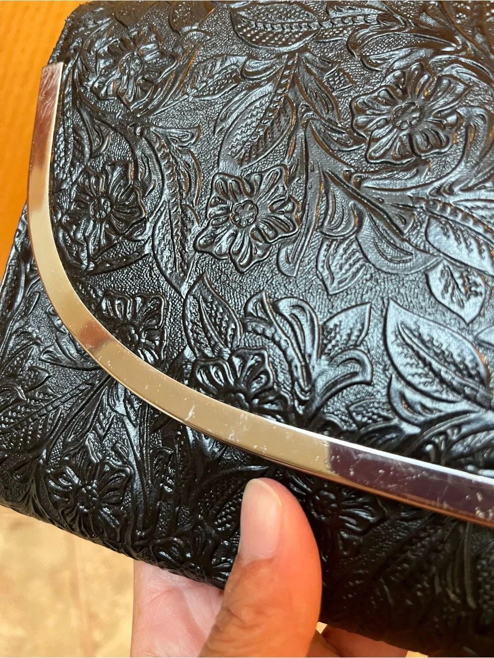 Lulu Townsend Black Floral Embossed Clutch Handbag